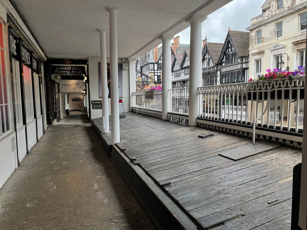 The black and white Chester Rows on Northgate Street in Chester